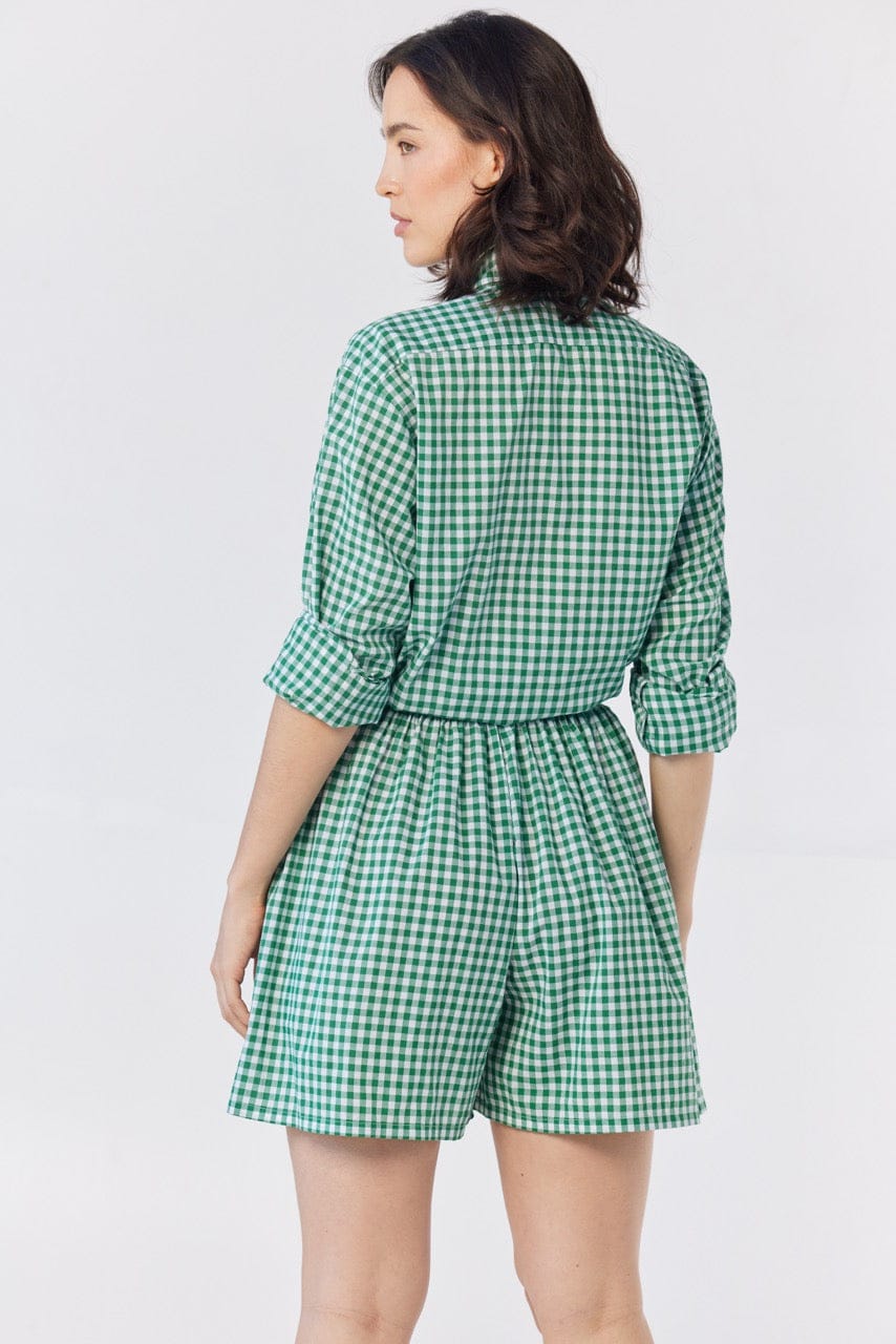 Gigi Shorts in Malachite Green Gingham Cotton Blend Shorts CHRISTINE ALCALAY