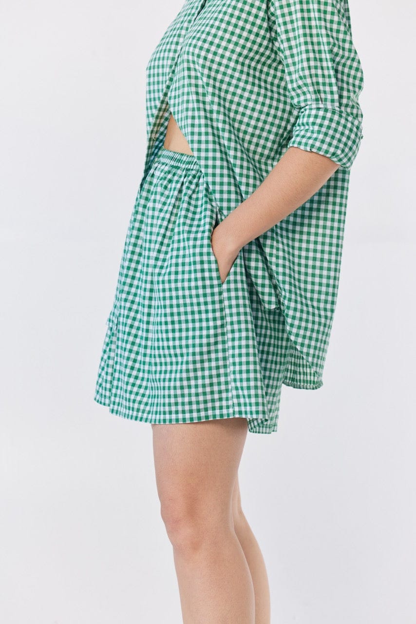 Gigi Shorts in Malachite Green Gingham Cotton Blend Shorts CHRISTINE ALCALAY