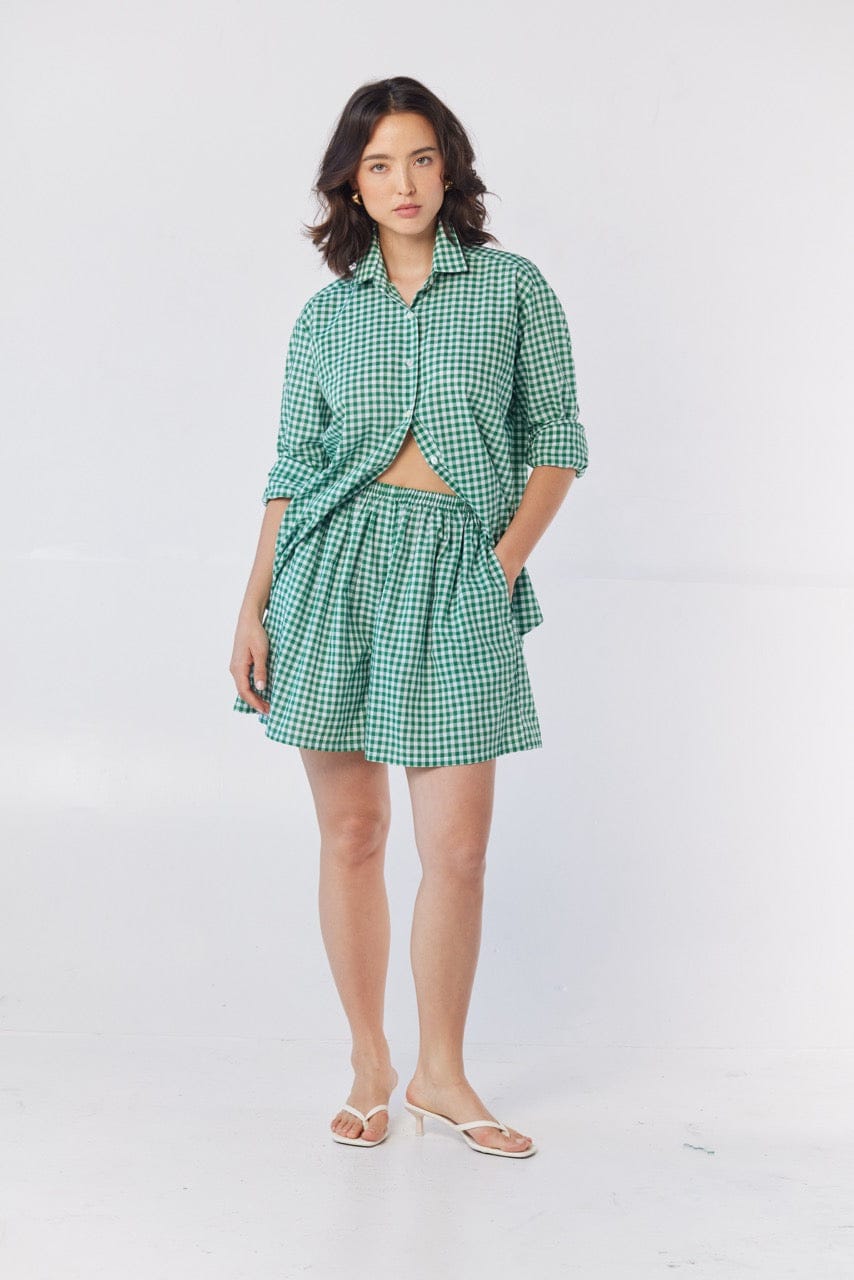 Gigi Shorts in Malachite Green Gingham Cotton Blend Shorts CHRISTINE ALCALAY