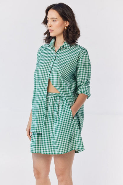 Gigi Shorts in Malachite Green Gingham Cotton Blend Shorts CHRISTINE ALCALAY Malachite Green XS/S