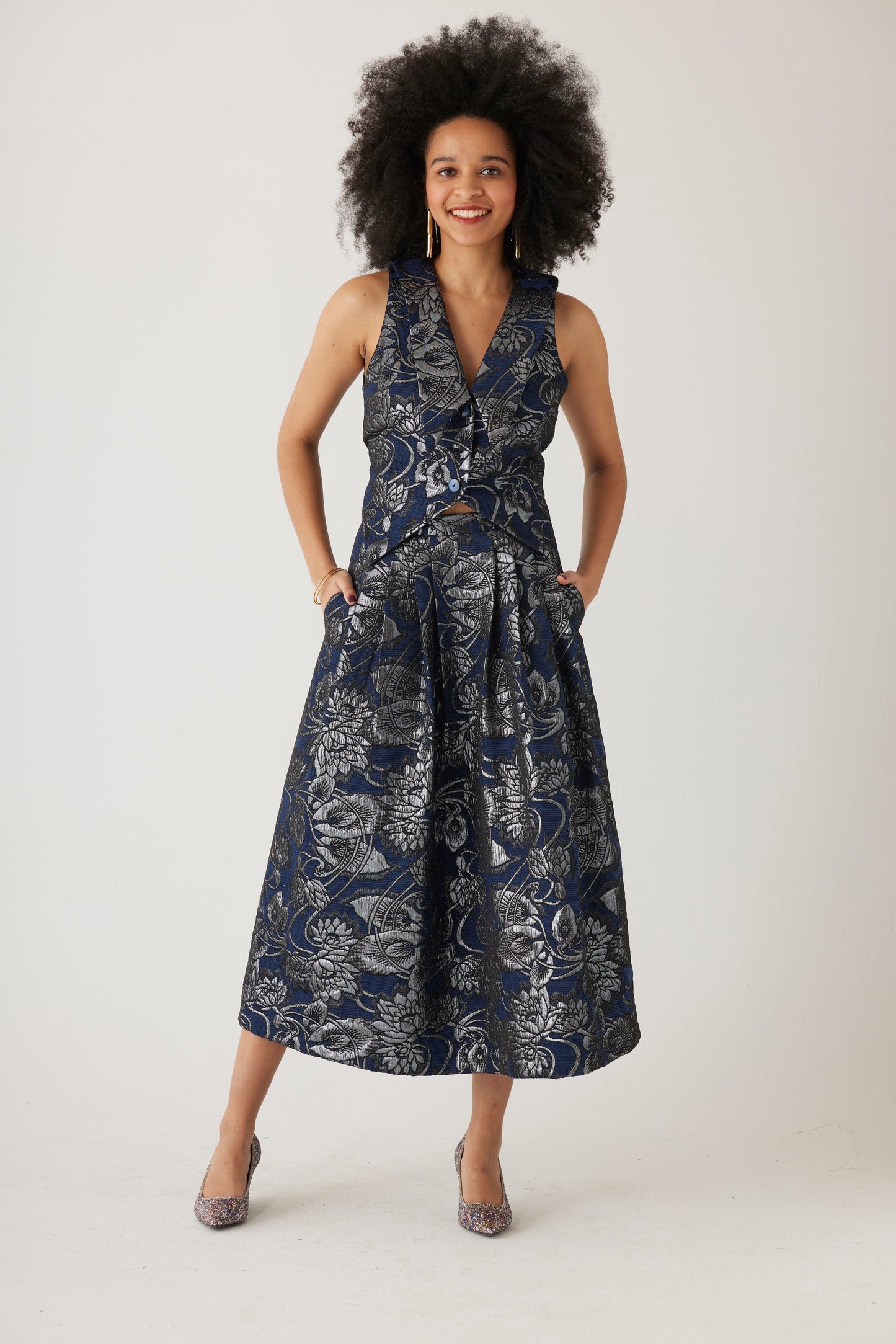 Audrey Midi Skirt in Brocade Skirt CHRISTINE ALCALAY Sapphire 0 