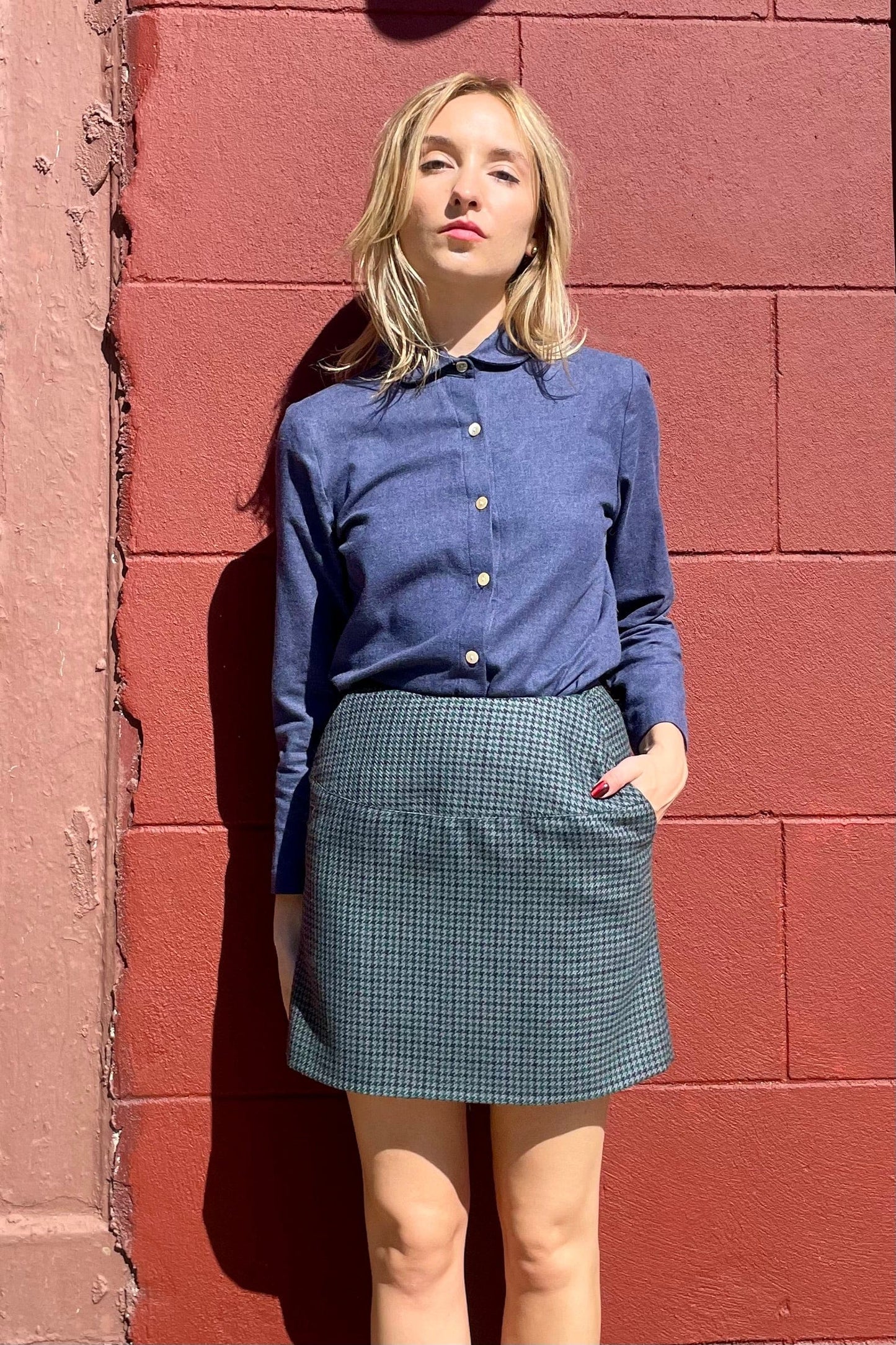 Zhenya Skirt in Evergreen Houndstooth Wool Skirt CHRISTINE ALCALAY   