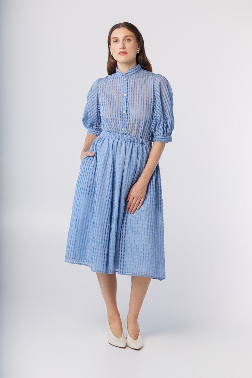 Erica Skirt in Bluebell Windowpane Cotton Blend Skirts CHRISTINE ALCALAY Bluebell XS/S
