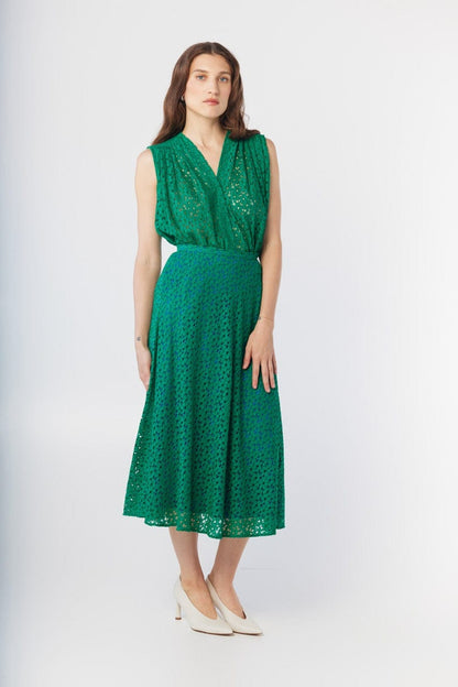 Christine Skirt in Malachite Green Corded Lace Skirts CHRISTINE ALCALAY