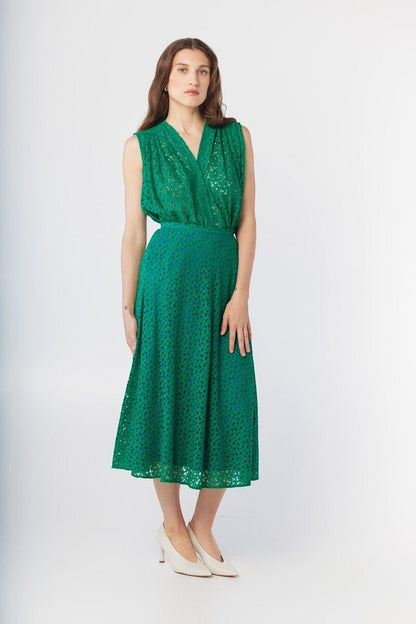 Christine Skirt in Malachite Green Corded Lace Skirts CHRISTINE ALCALAY