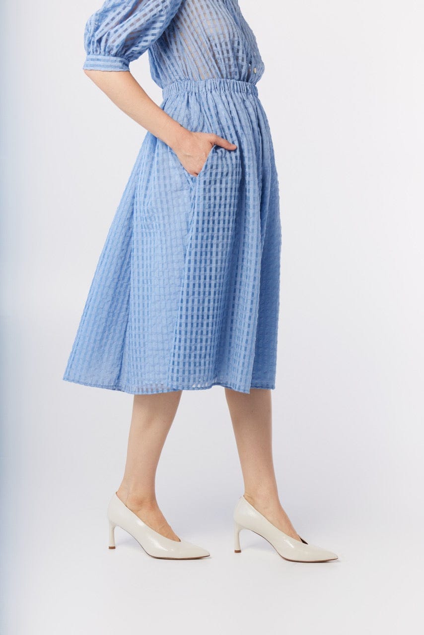 Erica Skirt in Bluebell Windowpane Cotton Blend Skirts CHRISTINE ALCALAY