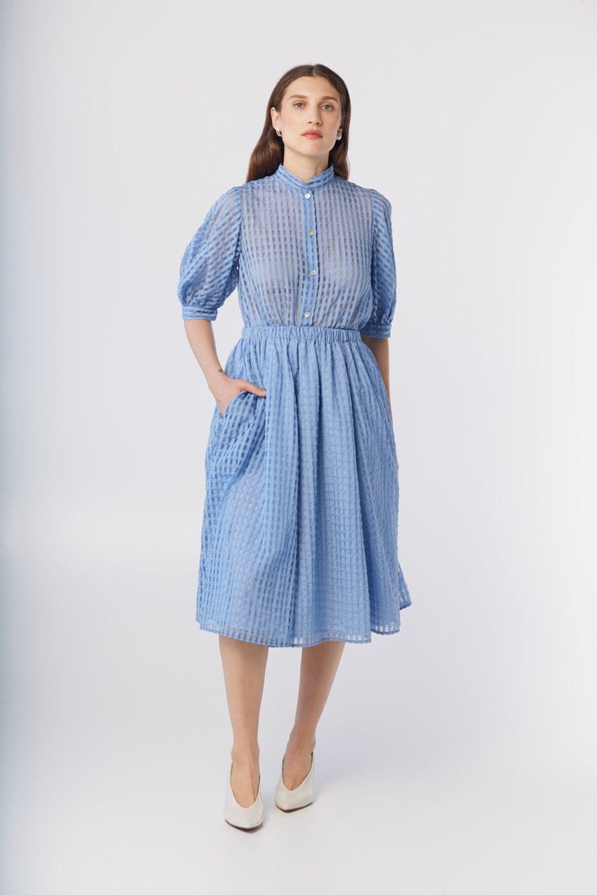 Erica Skirt in Bluebell Windowpane Cotton Blend Skirts CHRISTINE ALCALAY