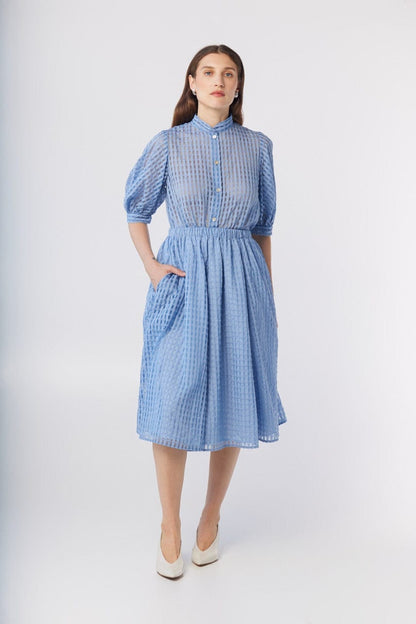 Erica Skirt in Bluebell Windowpane Cotton Blend Skirts CHRISTINE ALCALAY