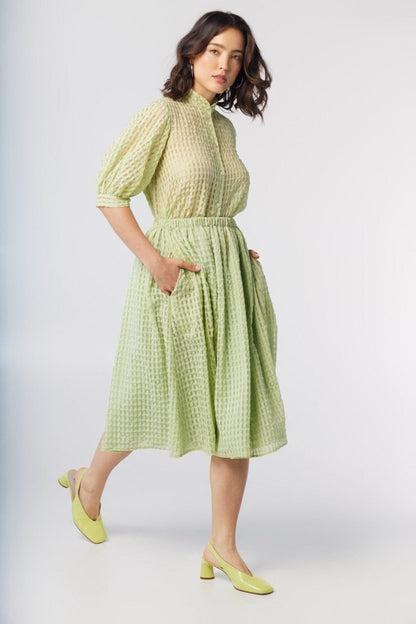 Erica Skirt in Pistachio Windowpane Cotton Blend Skirts CHRISTINE ALCALAY