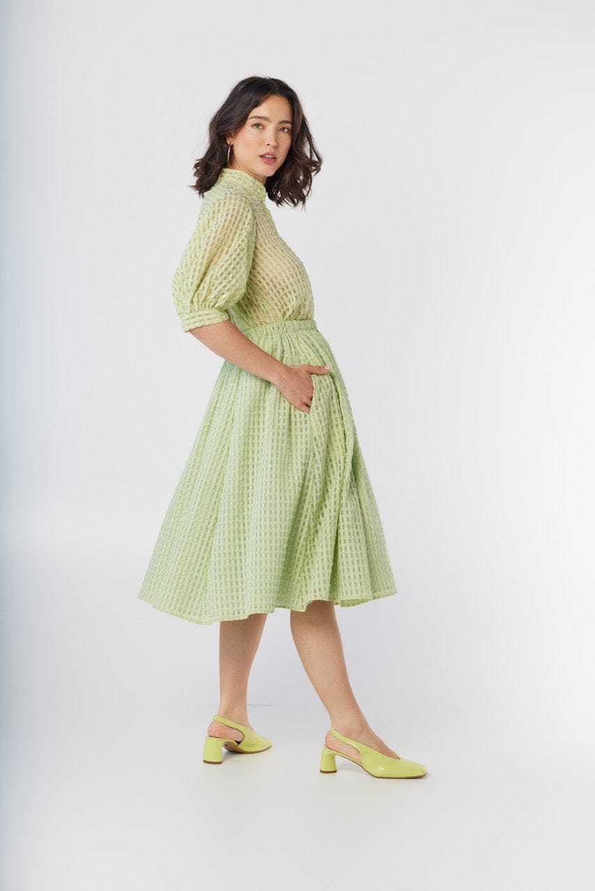 Erica Skirt in Pistachio Windowpane Cotton Blend Skirts CHRISTINE ALCALAY