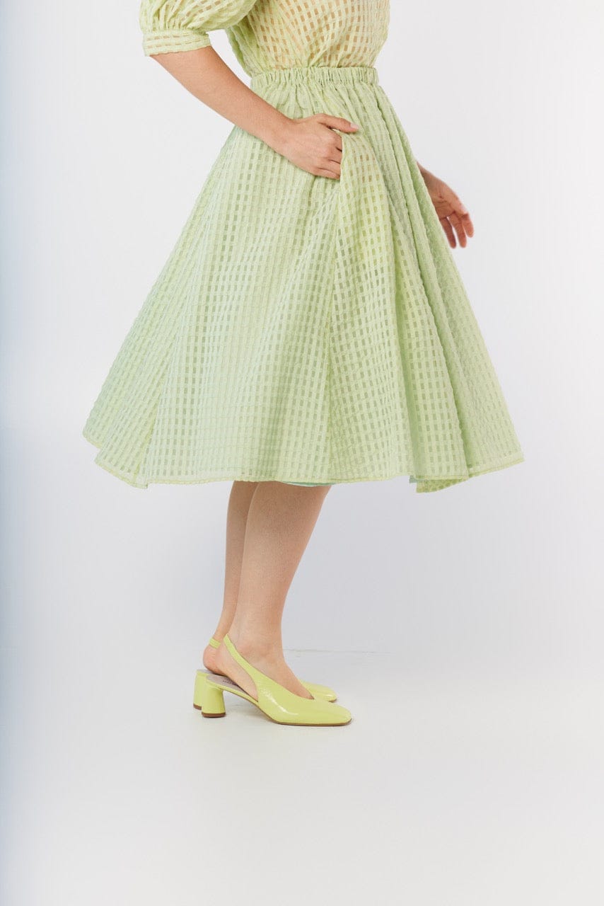 Erica Skirt in Pistachio Windowpane Cotton Blend Skirts CHRISTINE ALCALAY