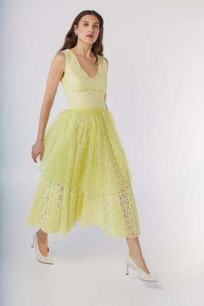 Lou Lou Skirt in Limoncello Lace and Silk Organza Skirts CHRISTINE ALCALAY Limoncello Yellow 0