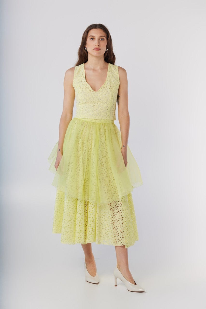 Lou Lou Skirt in Limoncello Lace and Silk Organza Skirts CHRISTINE ALCALAY