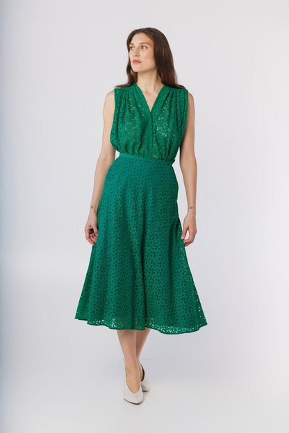 Christine Skirt in Malachite Green Corded Lace Skirts CHRISTINE ALCALAY Malachite Green 0