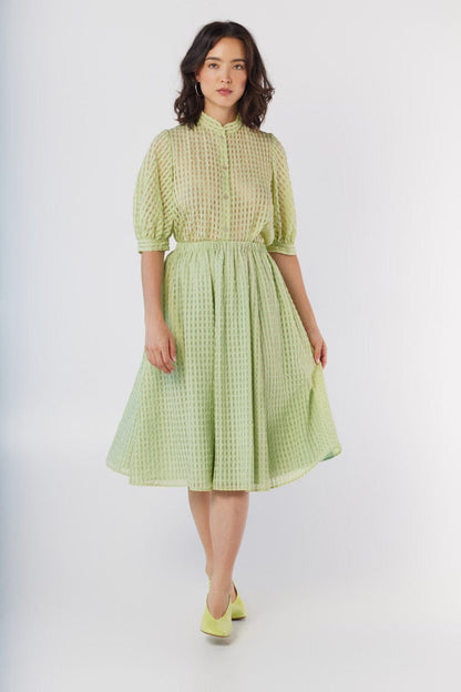 Erica Skirt in Pistachio Windowpane Cotton Blend Skirts CHRISTINE ALCALAY Pistachio XS/S