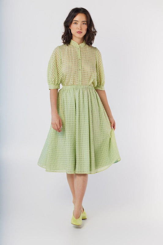 Erica Skirt in Pistachio Windowpane Cotton Blend Skirts CHRISTINE ALCALAY Pistachio XS/S