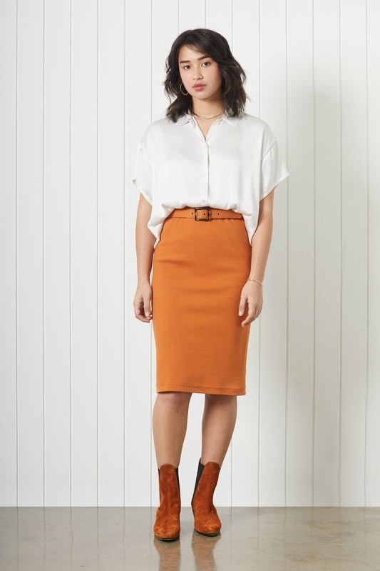 Esme Skirt in Knit Cotton Rib Skirts CHRISTINE ALCALAY Spice Extra Small 
