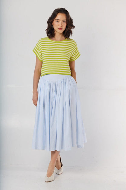 Ursula Skirt in Blue Stripe Seersucker Skirts CHRISTINE ALCALAY