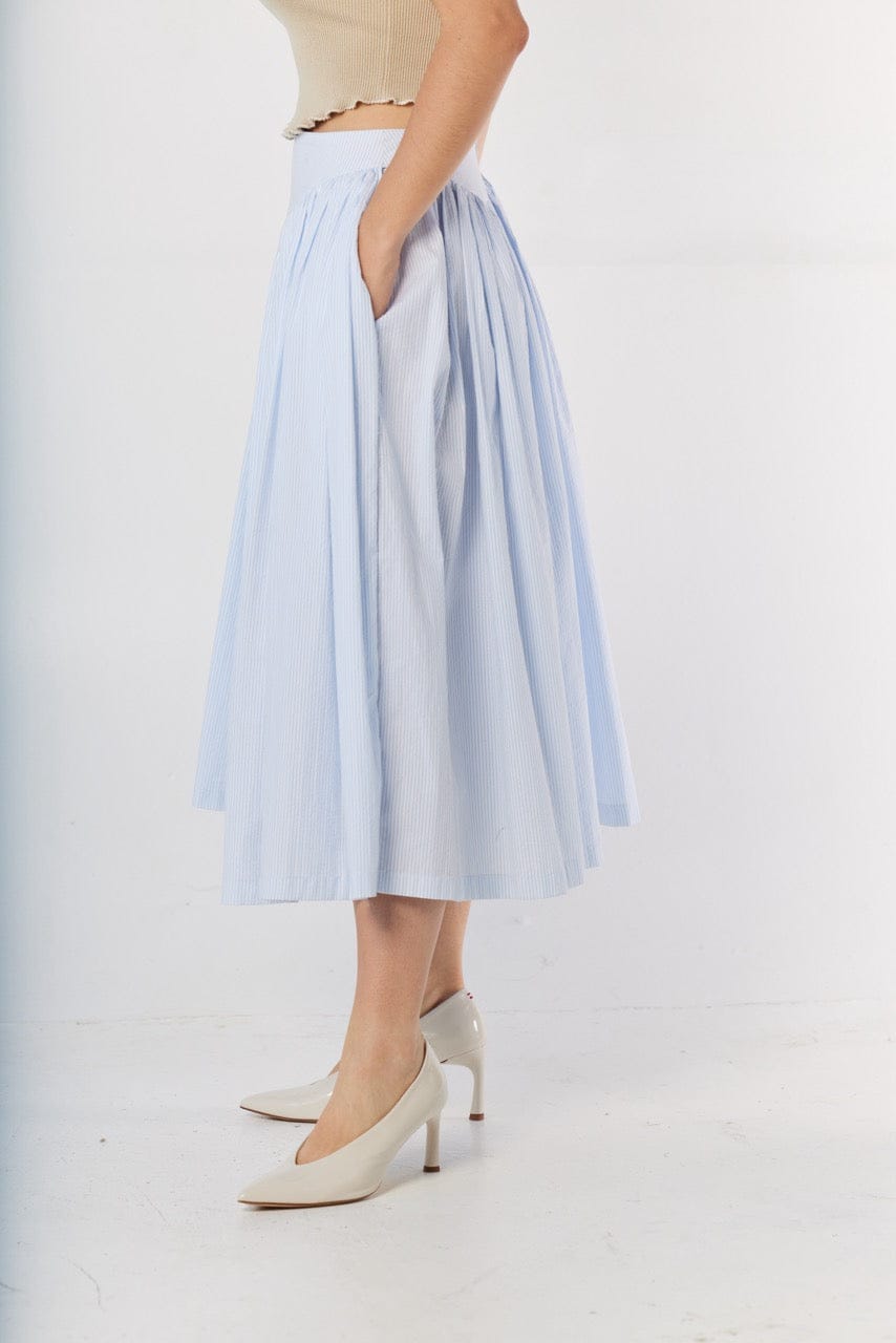 Ursula Skirt in Blue Stripe Seersucker Skirts CHRISTINE ALCALAY