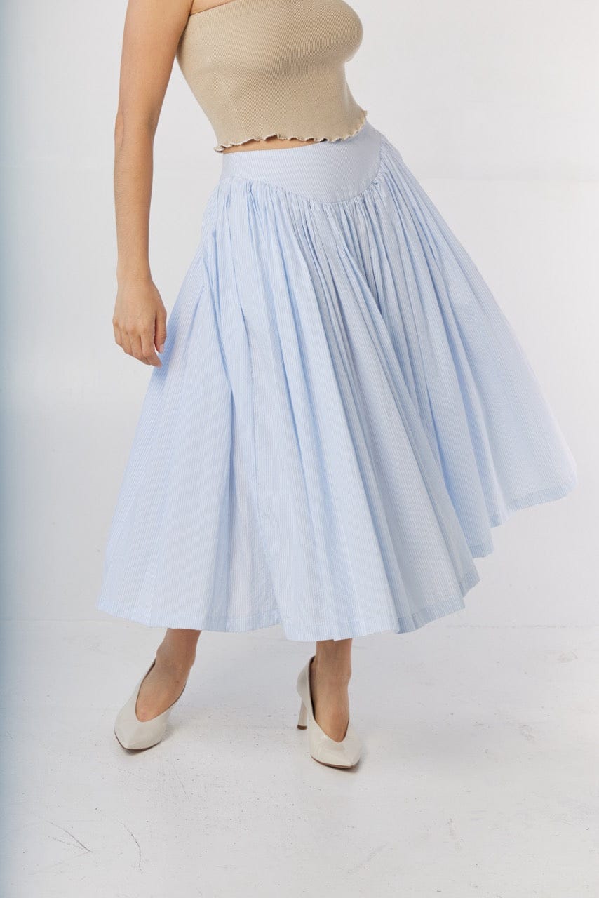 Ursula Skirt in Blue Stripe Seersucker Skirts CHRISTINE ALCALAY