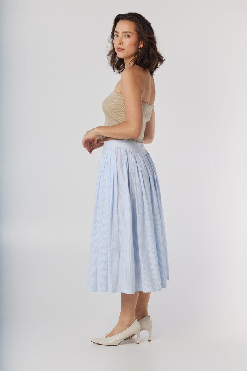 Ursula Skirt in Blue Stripe Seersucker Skirts CHRISTINE ALCALAY