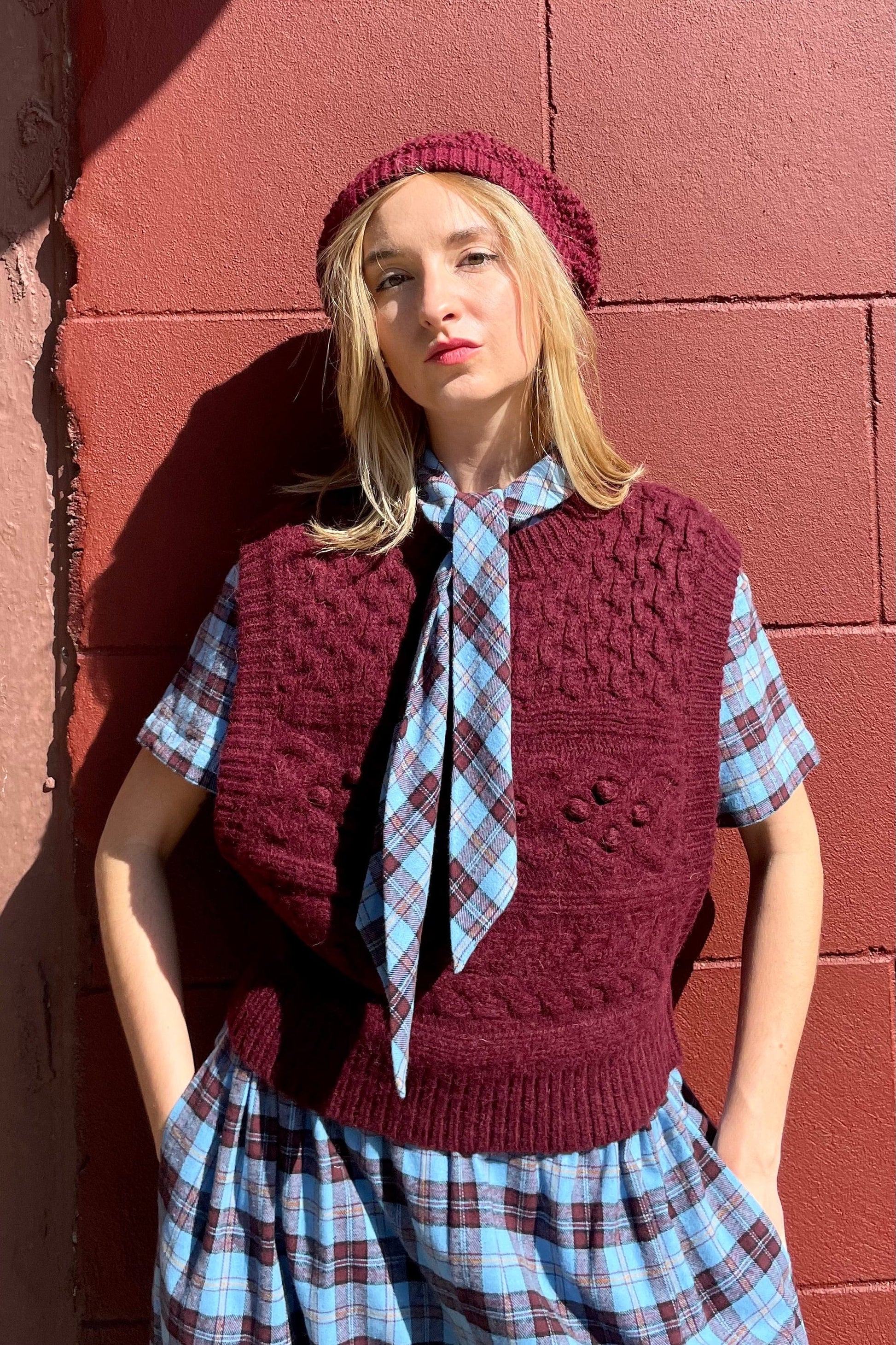 Mona Popcorn Sweater Vest Sweater CHRISTINE ALCALAY Bordeaux XS/S (PETITE) 