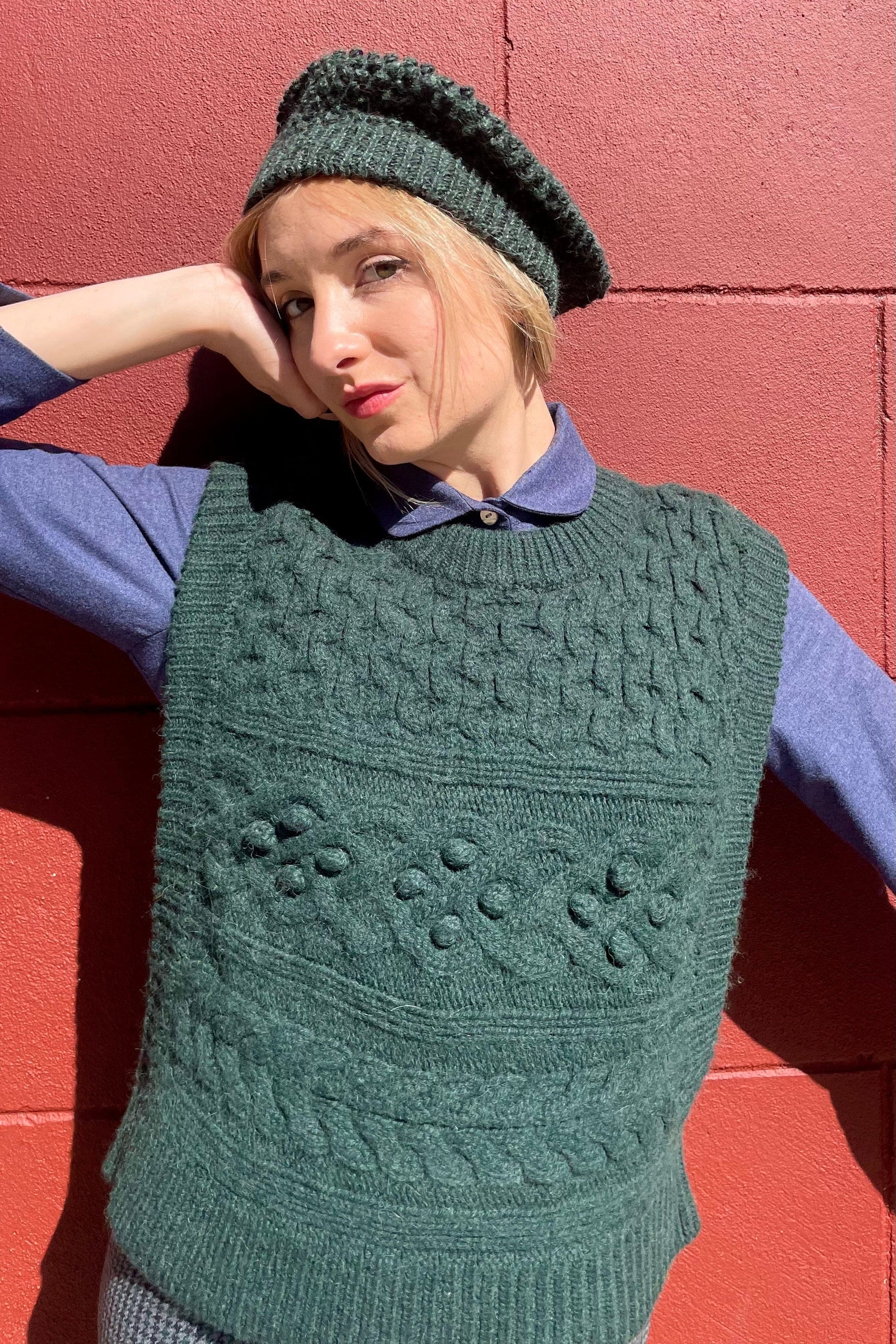 Mona Popcorn Sweater Vest Sweater CHRISTINE ALCALAY Evergreen XS/S (PETITE) 