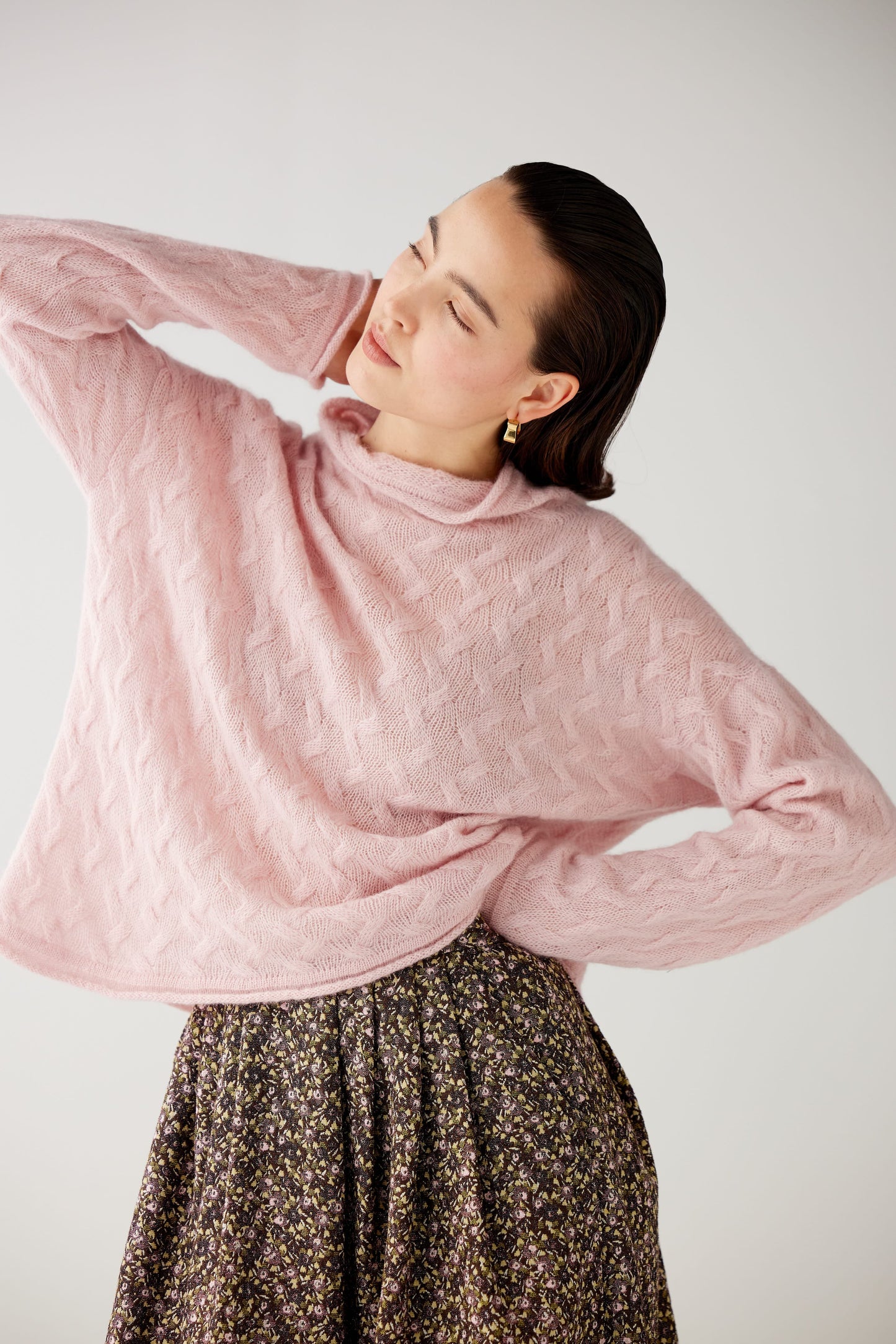 SAMPLE FW25 - Bianca Cable Sweater Samples CHRISTINE ALCALAY Ballet Pink XS/S