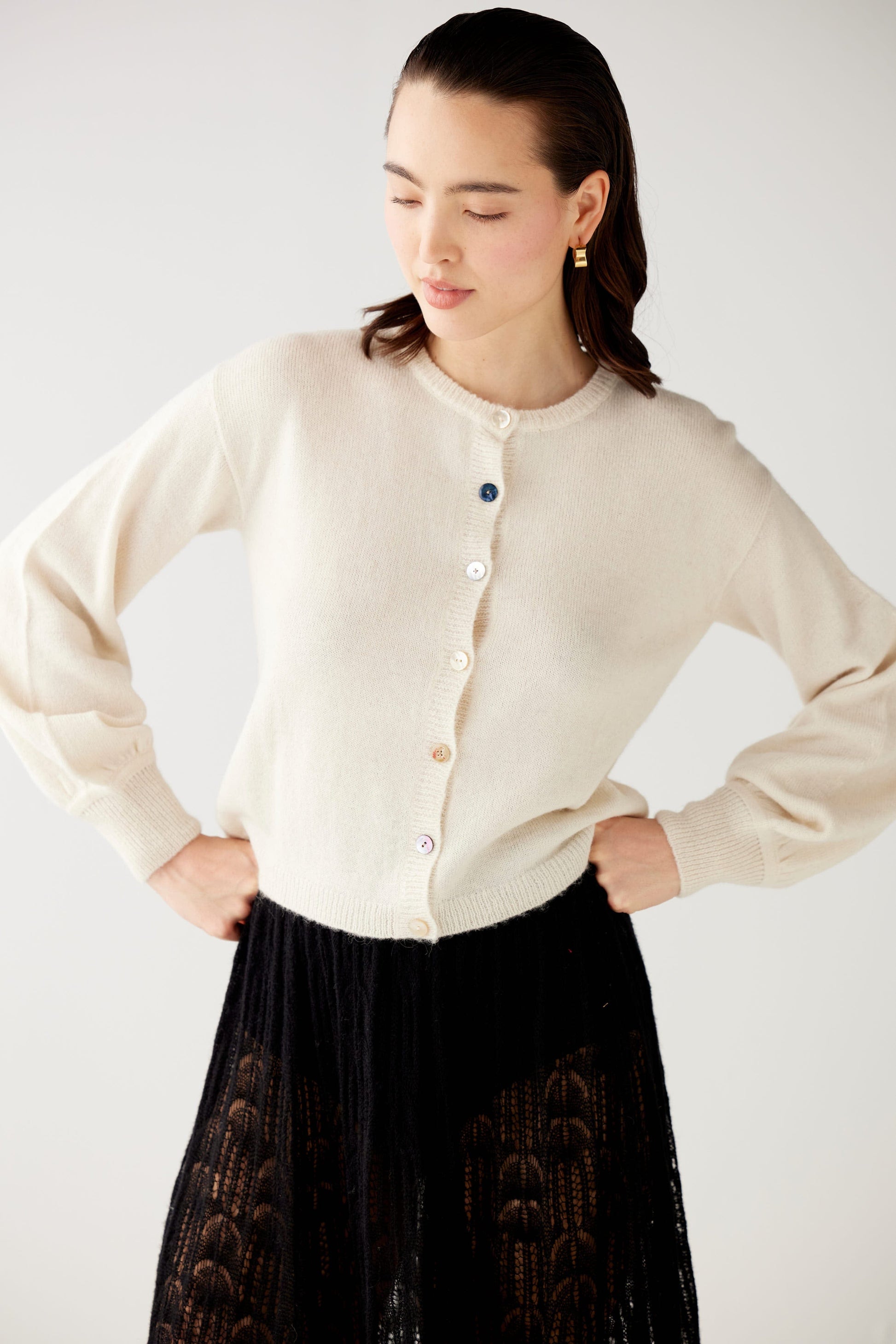 SAMPLE FW25 - Colleen Mixed Button Cardigan Sweater Samples CHRISTINE ALCALAY