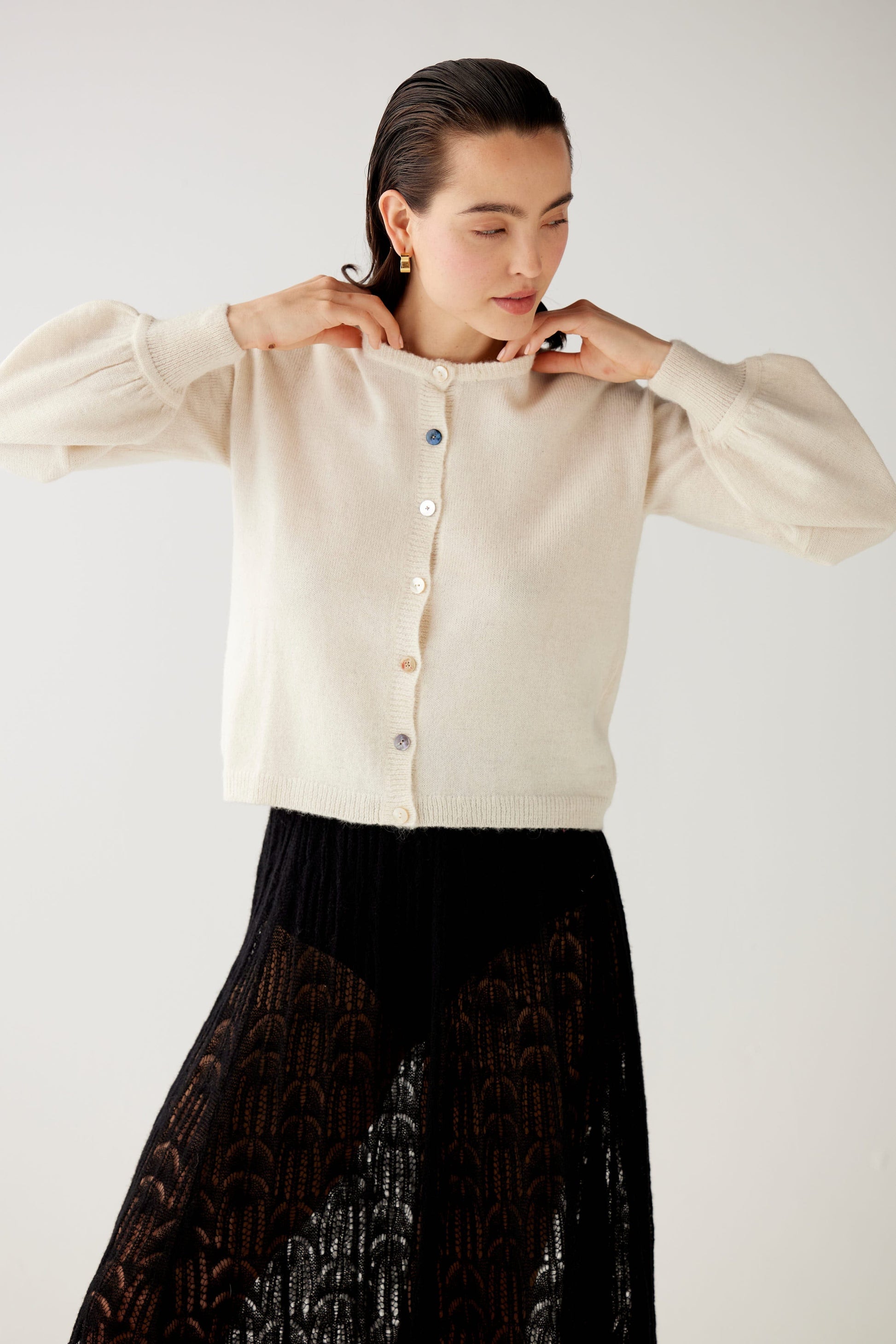 SAMPLE FW25 - Colleen Mixed Button Cardigan Sweater Samples CHRISTINE ALCALAY