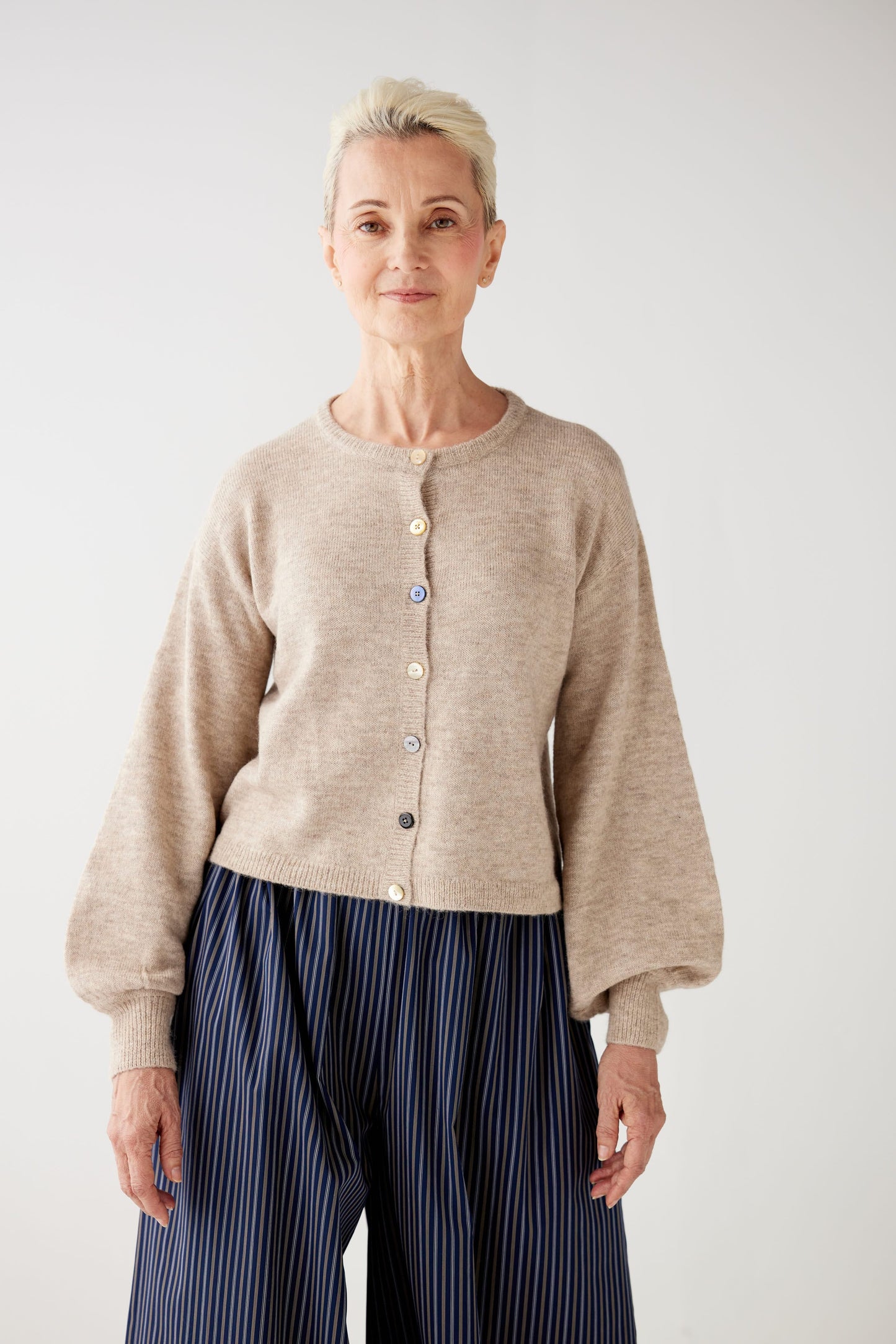 SAMPLE FW25 - Colleen Mixed Button Cardigan Sweater Samples CHRISTINE ALCALAY Oatmeal XS/S