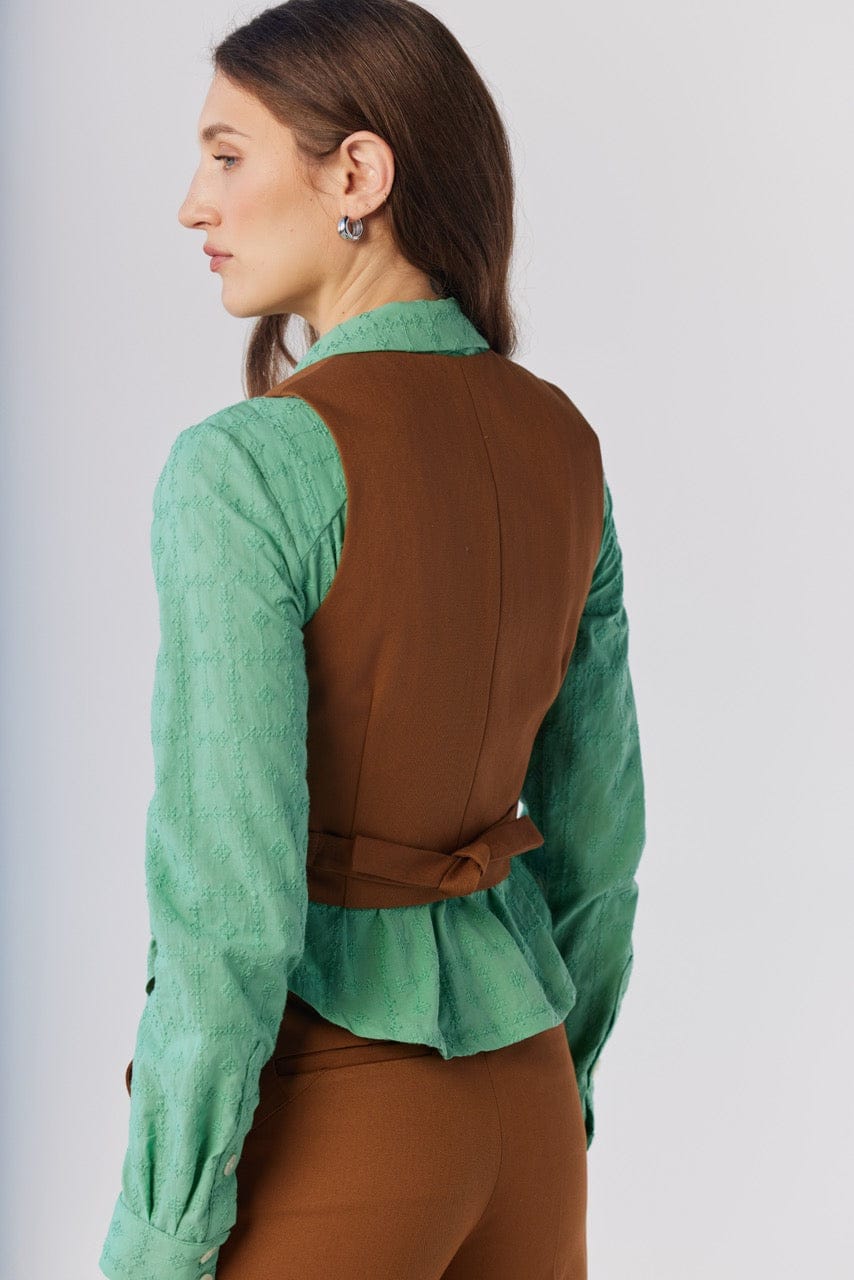 Annie Vest in Cigar Cotton Twill Tops CHRISTINE ALCALAY