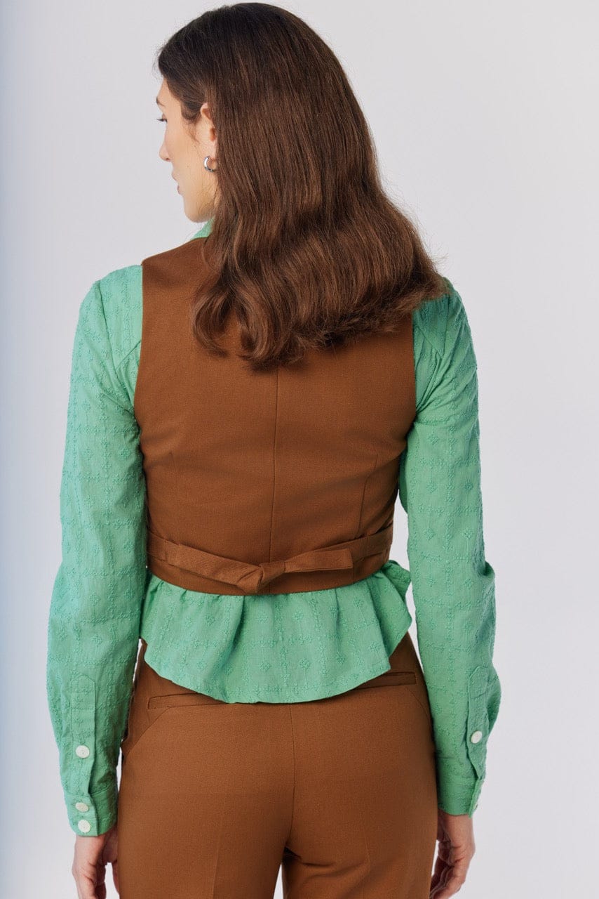Annie Vest in Cigar Cotton Twill Tops CHRISTINE ALCALAY