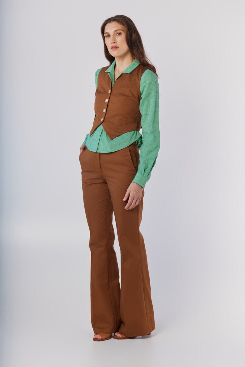 Annie Vest in Cigar Cotton Twill Tops CHRISTINE ALCALAY