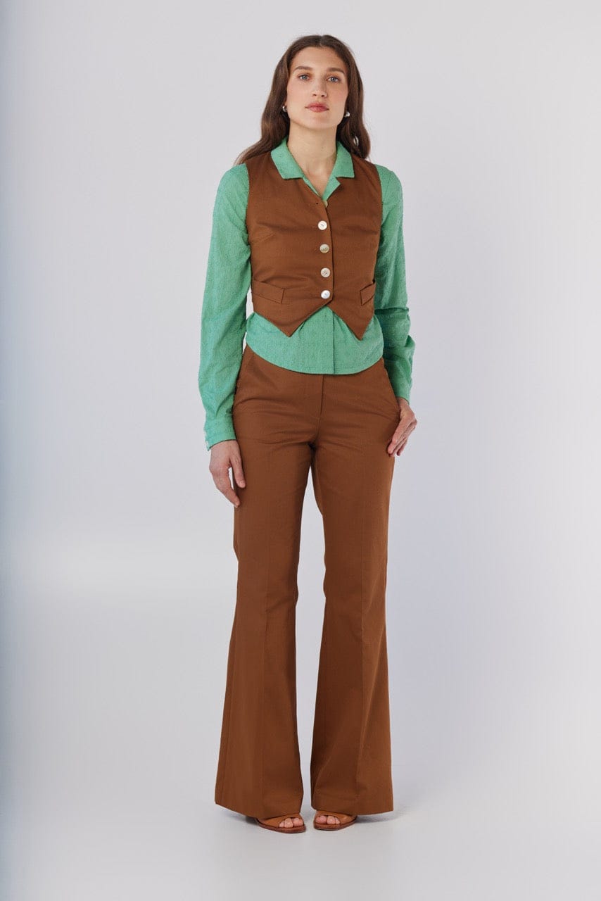 Annie Vest in Cigar Cotton Twill Tops CHRISTINE ALCALAY