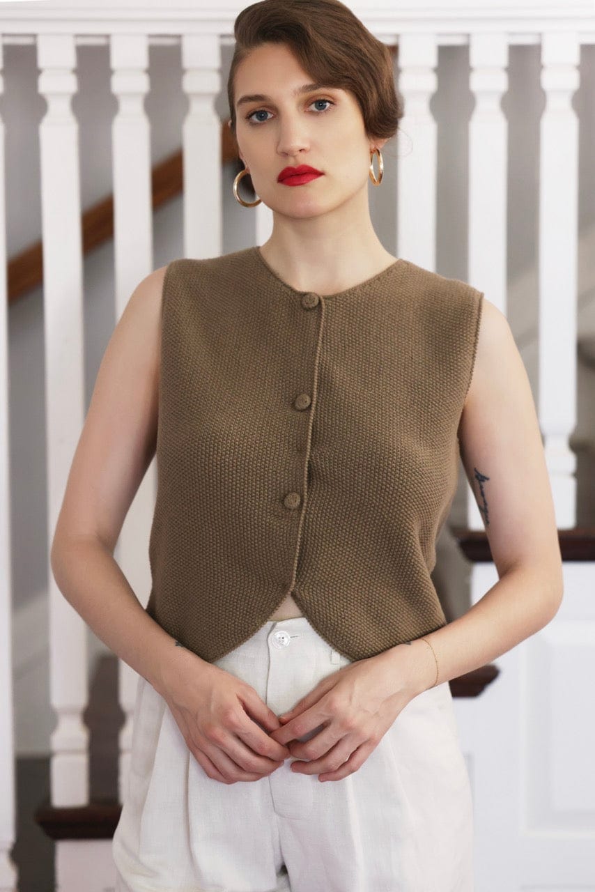 Lola Vest in Pima Cotton Tops CHRISTINE ALCALAY Bark Extra Small 