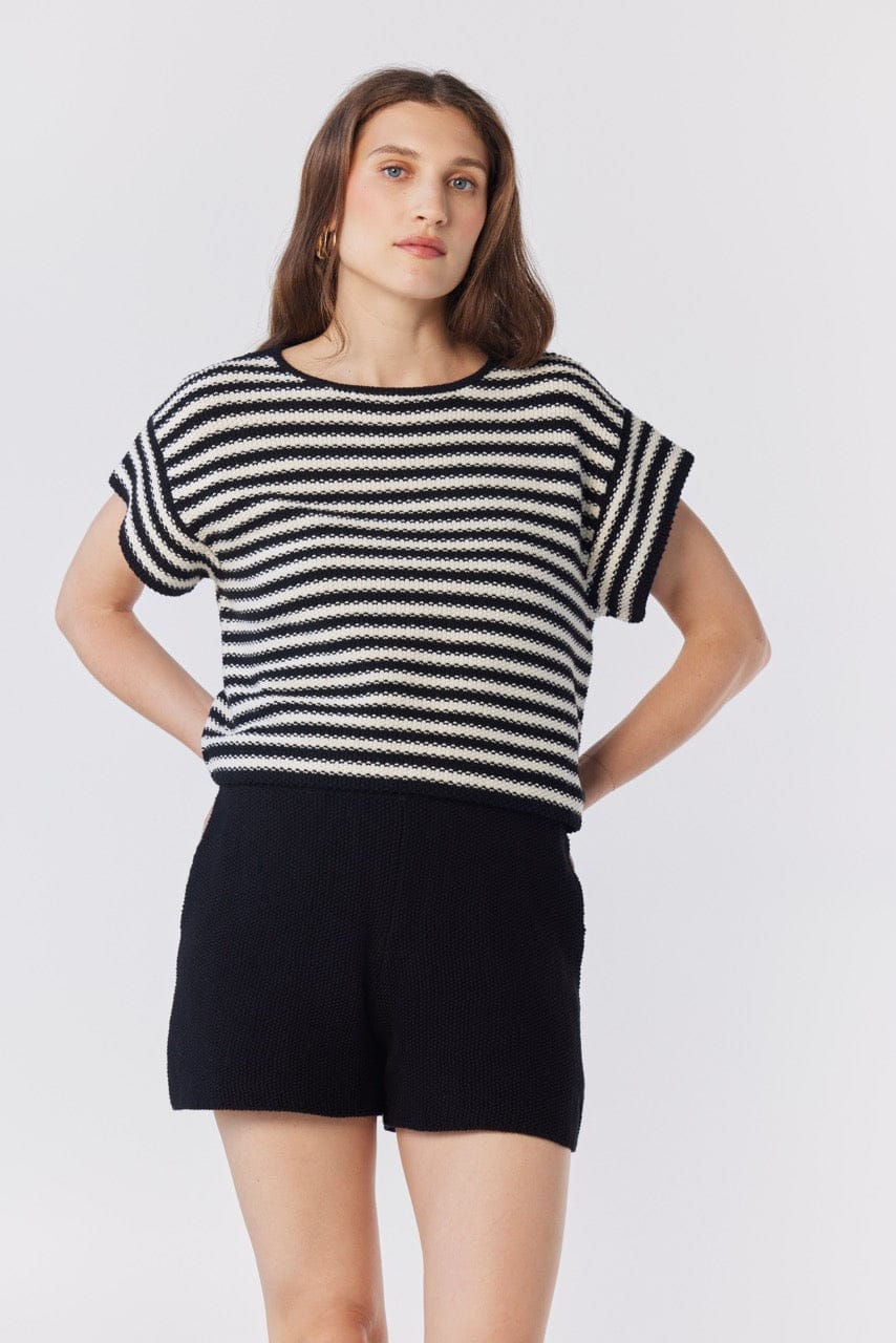Kerry Tee in Black Stripe Pima Cotton Tops CHRISTINE ALCALAY Black Stripe XS/S