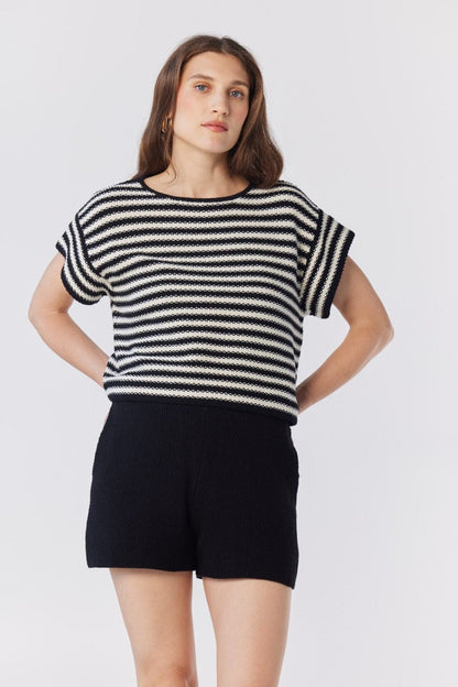 Kerry Tee in Black Stripe Pima Cotton Tops CHRISTINE ALCALAY Black Stripe XS/S
