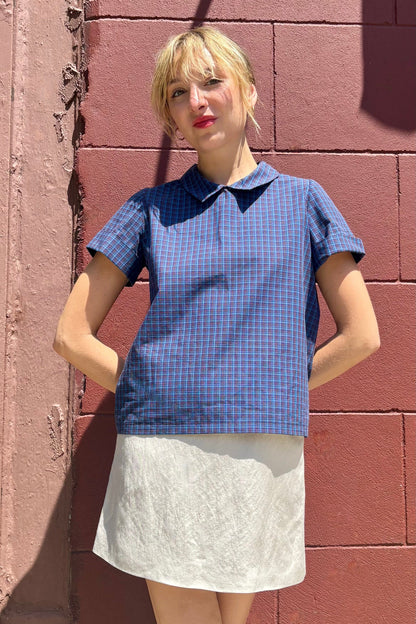 Wendy Blouse in Blue Plaid Cotton Tops CHRISTINE ALCALAY Blue Plaid Extra Small