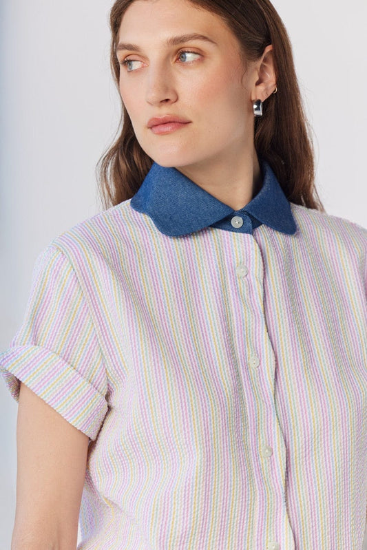 Flora Blouse in Candy Stripe Seersucker Tops CHRISTINE ALCALAY Candy Stripe Extra Small