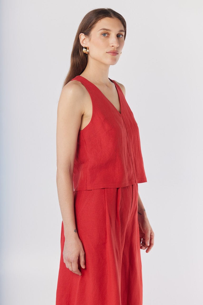 Viviane Tank in Cayenne Red Linen Blend Tops CHRISTINE ALCALAY Cayenne Red Extra Small