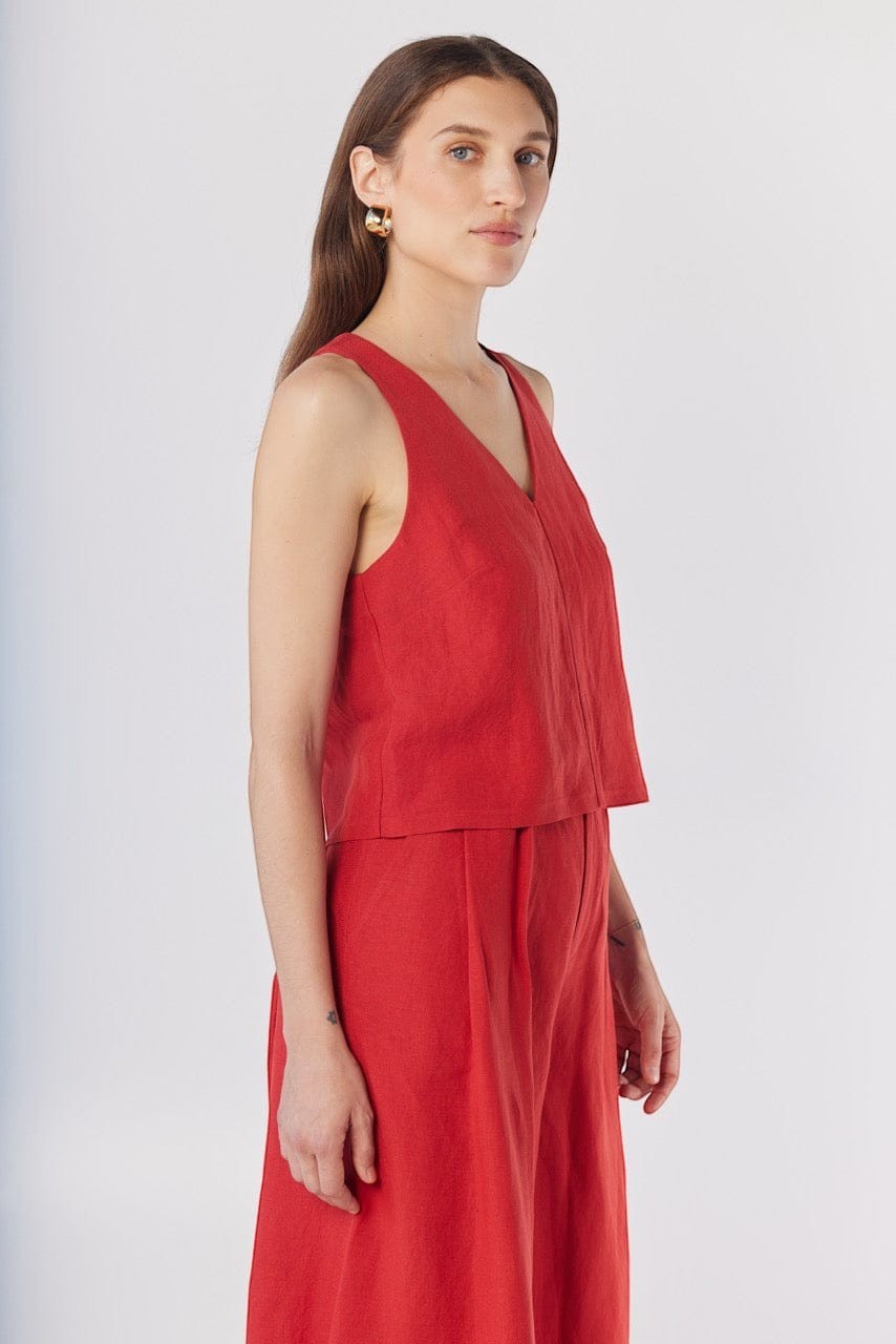 Viviane Tank in Cayenne Red Linen Blend Tops CHRISTINE ALCALAY Cayenne Red Extra Small