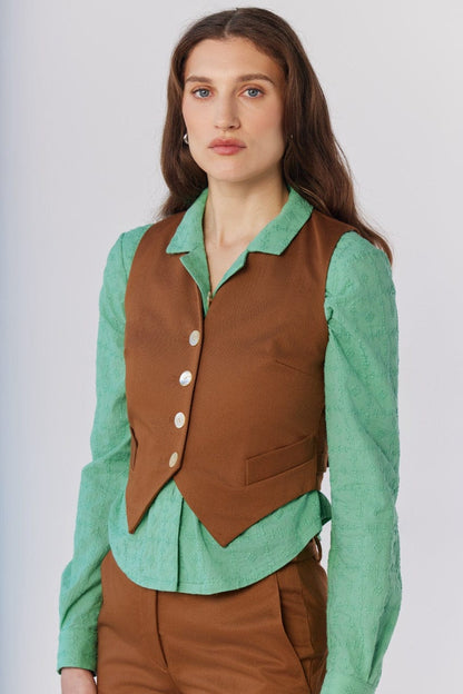 Annie Vest in Cigar Cotton Twill Tops CHRISTINE ALCALAY Cigar Extra Small