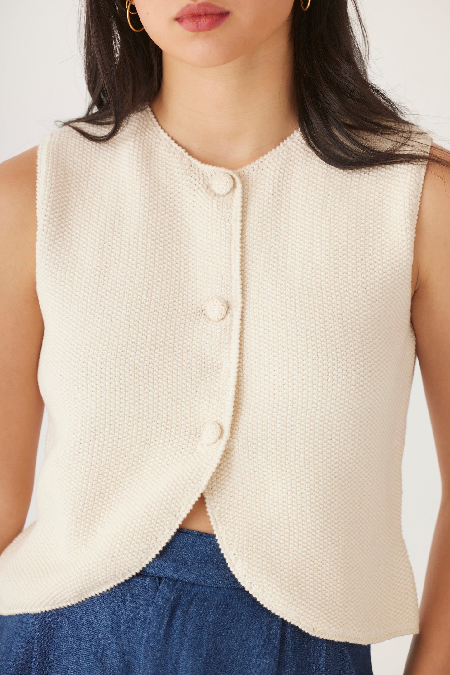 Lola Vest in Pima Cotton Tops CHRISTINE ALCALAY Cream Extra Small 