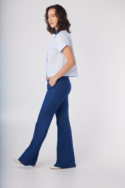 Flora Blouse in Blue Stripe Seersucker Tops CHRISTINE ALCALAY