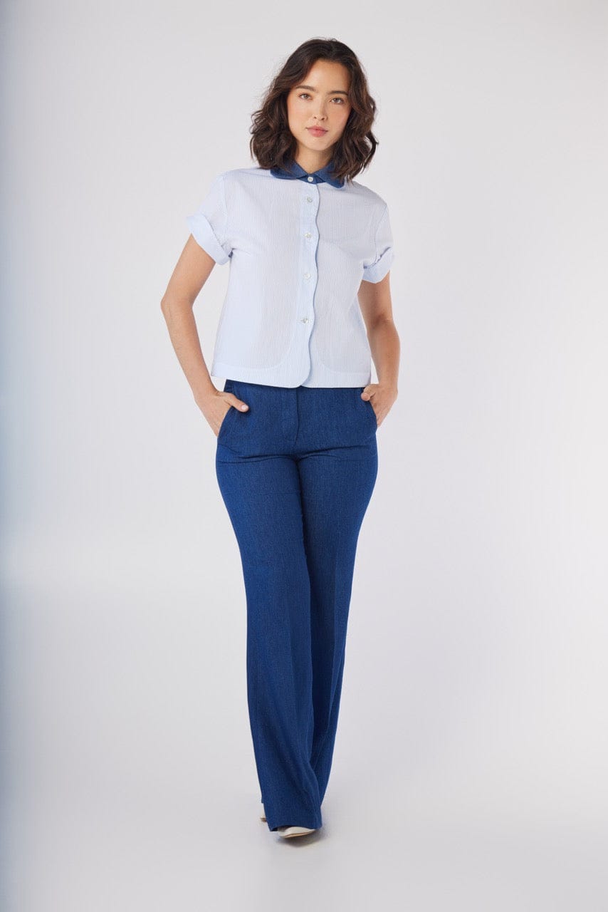 Flora Blouse in Blue Stripe Seersucker Tops CHRISTINE ALCALAY