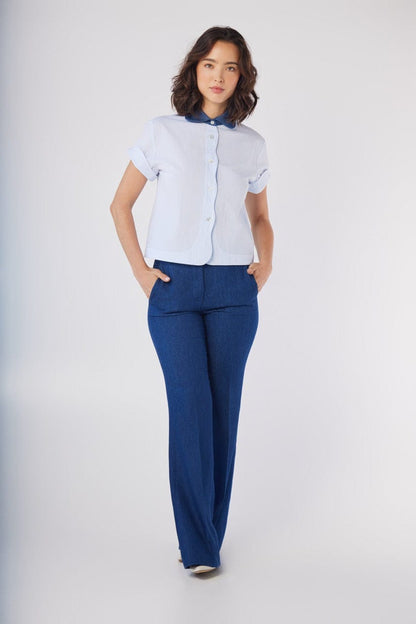 Flora Blouse in Blue Stripe Seersucker Tops CHRISTINE ALCALAY
