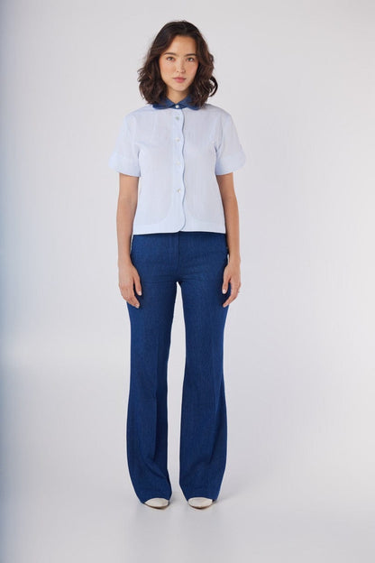 Flora Blouse in Blue Stripe Seersucker Tops CHRISTINE ALCALAY