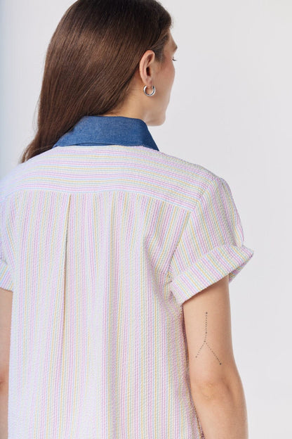 Flora Blouse in Candy Stripe Seersucker Tops CHRISTINE ALCALAY