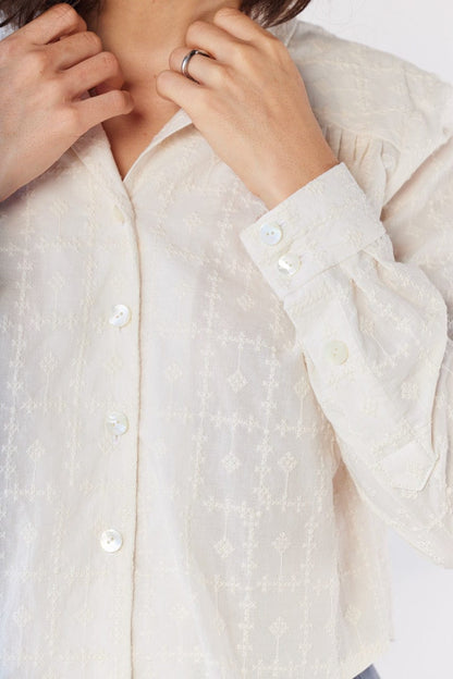 Iris Blouse in Cream Embroidered Cotton Tops CHRISTINE ALCALAY
